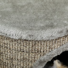 Casa para Gatos 3 em 1 Banco Apoio para os Pés e Cama com Arranhador e Brinquedo Pendurado 36x36x38 cm Cinzento