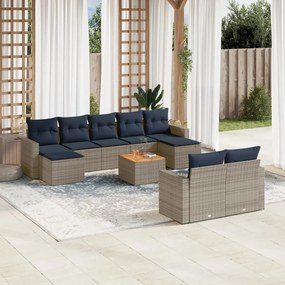 vidaXL 10 pcs conjunto sofás p/ jardim c/ almofadões vime PE cinzento