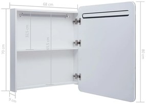 Armário espelhado para casa de banho com LED 68x9x80 cm