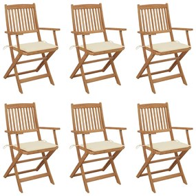 Cadeiras de jardim dobráveis c/ almofadões 6 pcs acácia maciça