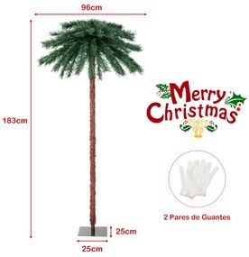 Palmeira Artificial 183 cm  com 210 Luzes LED 64 Dicas PVC Árvore de Natal Decorativa Pré-iluminada