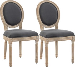 HOMCOM Conjunto de 2 Cadeiras de Sala de Jantar, Cadeiras Medalhão Estilo Louis XVI, Assento e Encosto Estofados em Tecido Efeito Linho, Cinza | Aosom Portugal