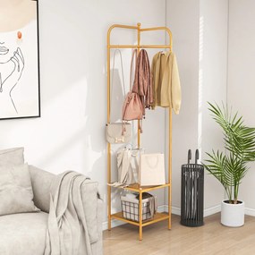 Guarda Roupa de canto 2 em 1  para roupa com gancho superior e 2 prateleiras Economia de espaço 42,5 x 42,5 x 193,5 cm Dourado
