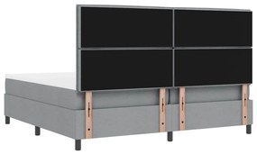 Cama com estrado e colchão, luz LED, cinza claro, 200 x 200 cm, tecido