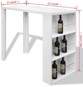 Mesa de bar em MDF com garrafeira, branco brilhante