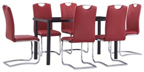 7 pcs conjunto de jantar couro artificial vermelho