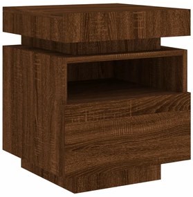 Mesa de cabeceira c/ LEDs 40x39x48,5 cm carvalho castanho