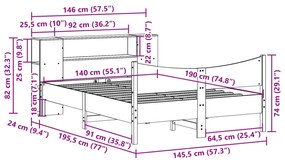 Cama sem colchão 140x190 cm pinho maciço castanho-mel