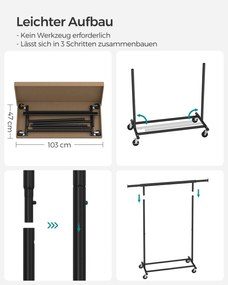 Guarda de estilo industrial extensivel  com Rodas (92-132) x 45,4 x 160 cm Preto