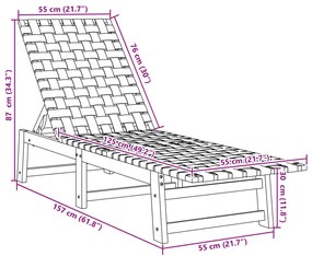 Espreguiçadeira com mesa acácia maciça e tecido azul-escuro