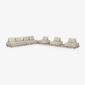 Conjunto De Jardim Com Sofá Modular De Canto De 5 Peças Com Mesa Auxiliar Em Acácia Portet Marrom Acácia Claro - Sklum