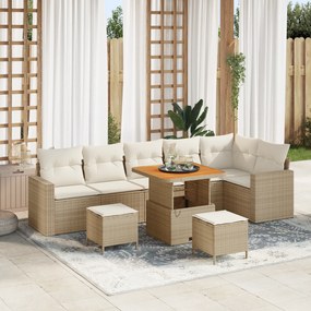 Conjunto de Sofá de Jardim vidaXL 9 Peças com Almofadas Bege Rattan Ac