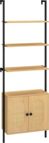 Estante de parede 60 x 30 x 184 cm 3 níveis com armário de rattan, forma de escada para montagem na parede Natural e preto