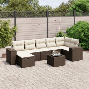 8 pcs conjunto sofás de jardim c/ almofadões vime PE castanho