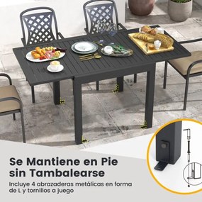 Mesa de jardim extensível 80-160 cm  em alumínio para 4-6 pessoas Mesa de metal quadrada e retangular Cinzento