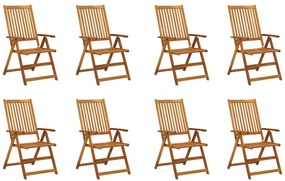 Cadeiras de jardim dobráveis c/ almofadões 8 pcs acácia maciça