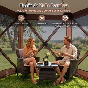 Tenda de Jardim Hexagonal Dobrável, 300 x 258 x 230 cm, Montagem Rápida, Castanho