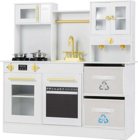 Cozinha Brincar para crianças  em madeira com fogão com luz e som Cafeteira Torneira e utensílios de cozinha Branco