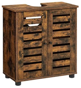 Armário de banheiro VASAGLE sob a pia, armário de chão para banheiro, armário de armazenamento, 60 x 30 x 60 cm, com 2 portas de veneziana, prateleira ajustável, marrom rústico BBK111X01
