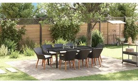 Conjunto de Jantar de Jardim 9 Peças Preto em Polyrattan