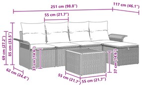 Conjunto de Sofá de Jardim de 6 Peças com Almofadas Cinzas de Vime Sin