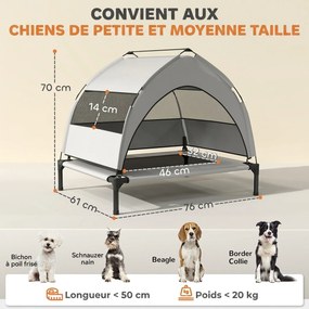 Cama Elevada para Cão com Cobertura, 76 x 61 x 70 cm, Cobertura de Três Lados, Cinzento-Claro