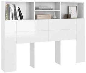Armário de cabeceira 140x19x103,5 cm branco brilhante