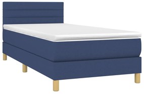 Cama box spring c/ colchão e LED 100x200 cm tecido azul