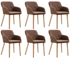 vidaXL Cadeiras de jantar 6 pcs tecido castanho e carvalho maciço