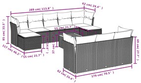 11 pcs conjunto sofás de jardim c/ almofadões vime PE preto