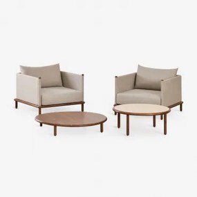 Conjunto De Jardim Com 2 Poltronas E 2 Mesas De Centro Redondas Em Madeira De Acácia Olivia Castanho-acácia Escuro & Castanho-acácia Escuro - Beige Se