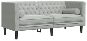2 pcs conj. de sofás chesterfield com rolos veludo cinza-claro