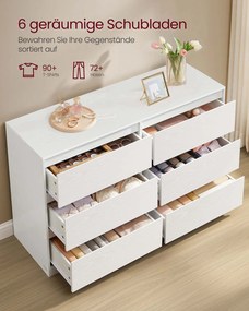 Cómoda Kailyn com seis gavetas para quarto 40 x 119,4 x 75 cm Branco