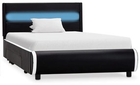 Estrutura de cama c/ LED 90x200 cm couro artificial preto