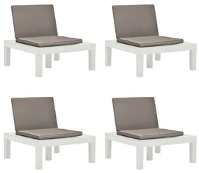 vidaXL Cadeiras de jardim com almofadões 4 pcs plástico branco