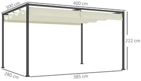 Pérgola 400x300x222 cm Pérgola de Jardim com Teto Retrátil de Poliéster com Revestimento para Celebrações Festas Casamento Creme