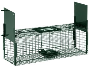 Outsunny Armadilha para Animais Vivos 60x18x20 cm com Porta Gaiola de Captura para Coelhos Raposas Pequenas Verde Escuro | Aosom Portugal