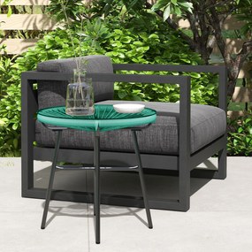 Mesa de centro redonda de jardim Ø 50 x 50 cm (altura) em resina com acabamento em rattan e metal e tampo em vidro temperado,  preta e verde
