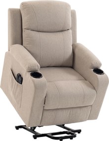 HOMCOM Poltrona Elétrica Elevadora Reclinável, Aquecida, Massageadora, Linho, 2 Telecomandos, Creme | Aosom Portugal