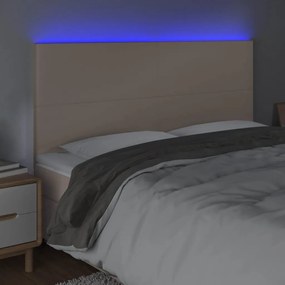 Cabeceira cama c/ LED couro artif. 160x5x118/128 cm cappuccino