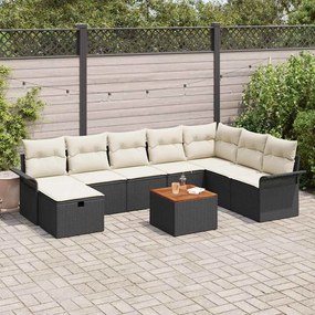 vidaXL Conjunto de Sofá de Jardim com almofada 9 pcs Preto vime PE