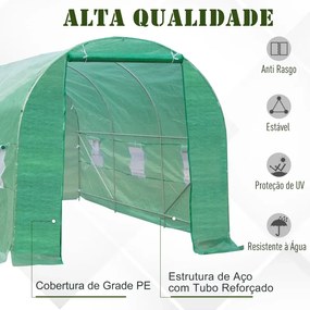 Estufa de Cultivo para Terraço ou Jardim – Cor verde – Tubo Aço e PE 140g/㎡ - 450x200x200 cm