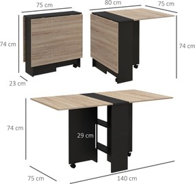Mesa Dobrável de Cozinha “Rimma” com Prateleiras e Rodas – 75x140 cm –