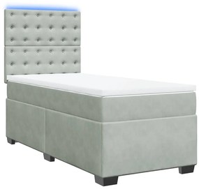 Cama com molas/colchão 90x190 cm veludo cinza-claro
