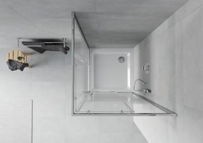 Mexen Rio cabine de duche quadrada 80 x 80 cm, faixas brancas, cromado + base de duche Flat, branco - 860-080-080-01-20-4010