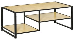 HOMCOM Mesa de Centro para Sala de Estar com 2 Prateleiras de Armazenamento Mesa Auxiliar com Estrutura de Aço 120x60x46cm Carvalho