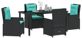 Conjunto de Jantar de Jardim de 5 Peças Preto Polímero Rattan