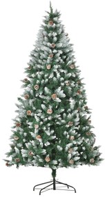 Árvore de Natal Artificial Ø105x210cm com 1440 Pontas de PVC e 75 Pinhas Base Dobrável e Suporte de Aço Decoração de Natal para Interiores Verde