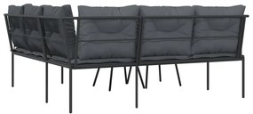 Conjunto de sofás de jardim c/ almofadões aço/textilene preto