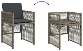 Cadeiras de jardim com almofadões 4 pcs vime PE cinzento